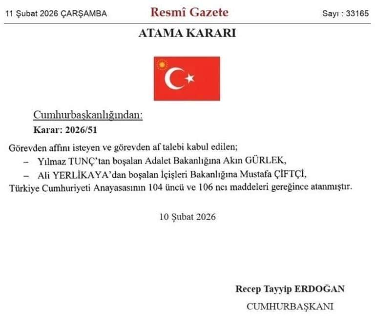 SON DAKİKA Kabinede değişiklik: İçişleri Bakanı Mustafa Çiftçi, Adalet Bakanı Akın Gürlek oldu